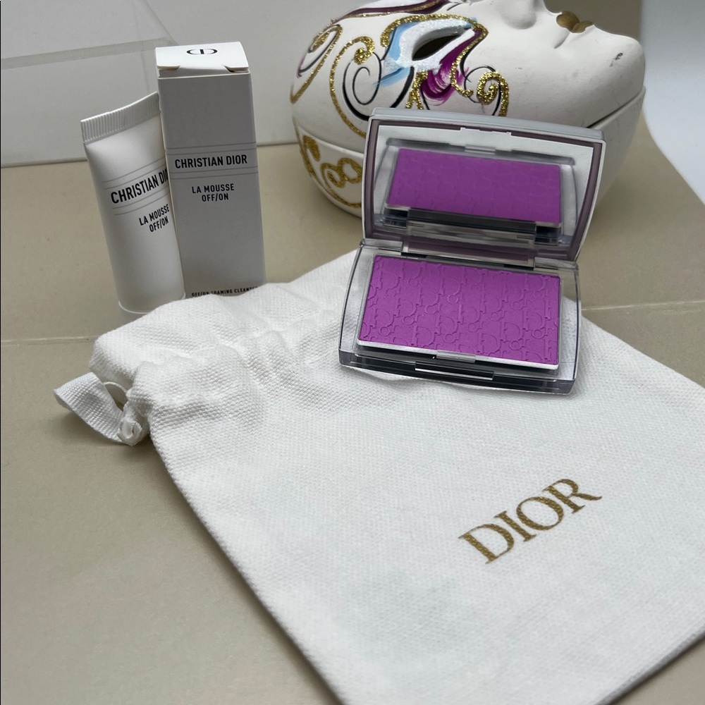 Dior Bundle: Rosy Glow Blush 063 Pink Lilac,La Mousse Off/On& Dior Dust Bag NWOT - Picture 3 of 16
